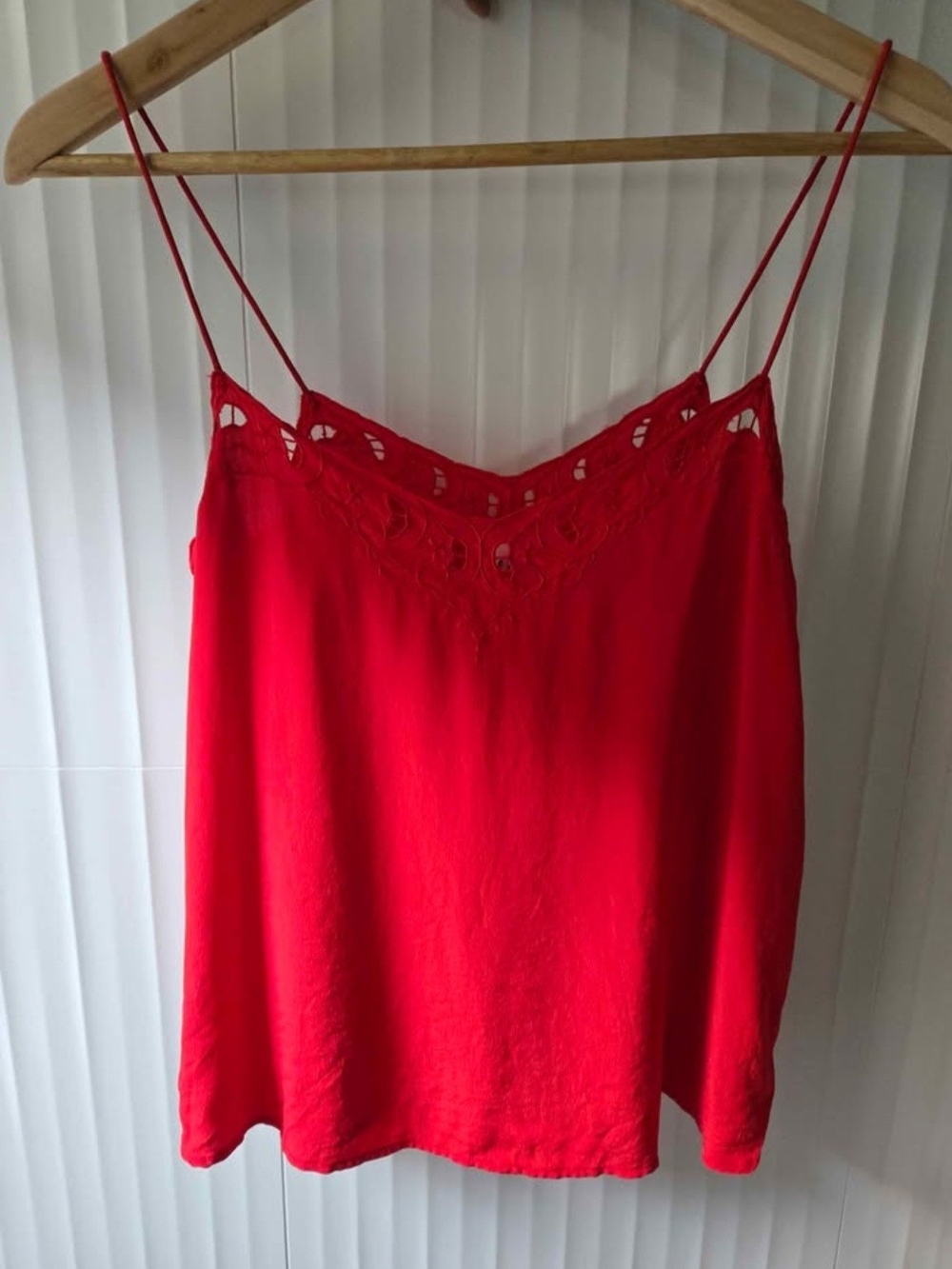 Sezane Red Lace-Trim Silk Cami